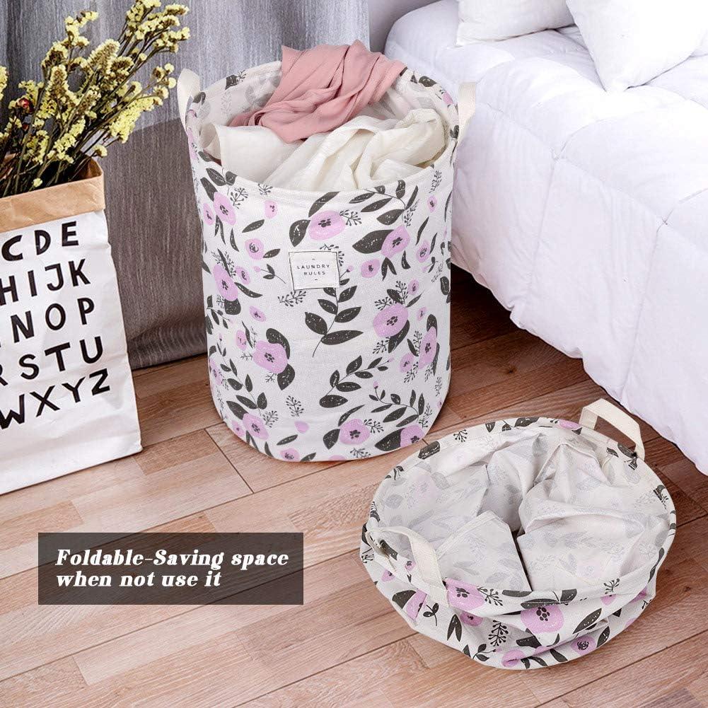 imageUUJOLY Collapsible Laundry Basket Laundry Hamper with Handles Waterproof Round Cotton Linen Laundry Hamper Printing Household Organizer Basket 197x157 inches Gold leafPurple