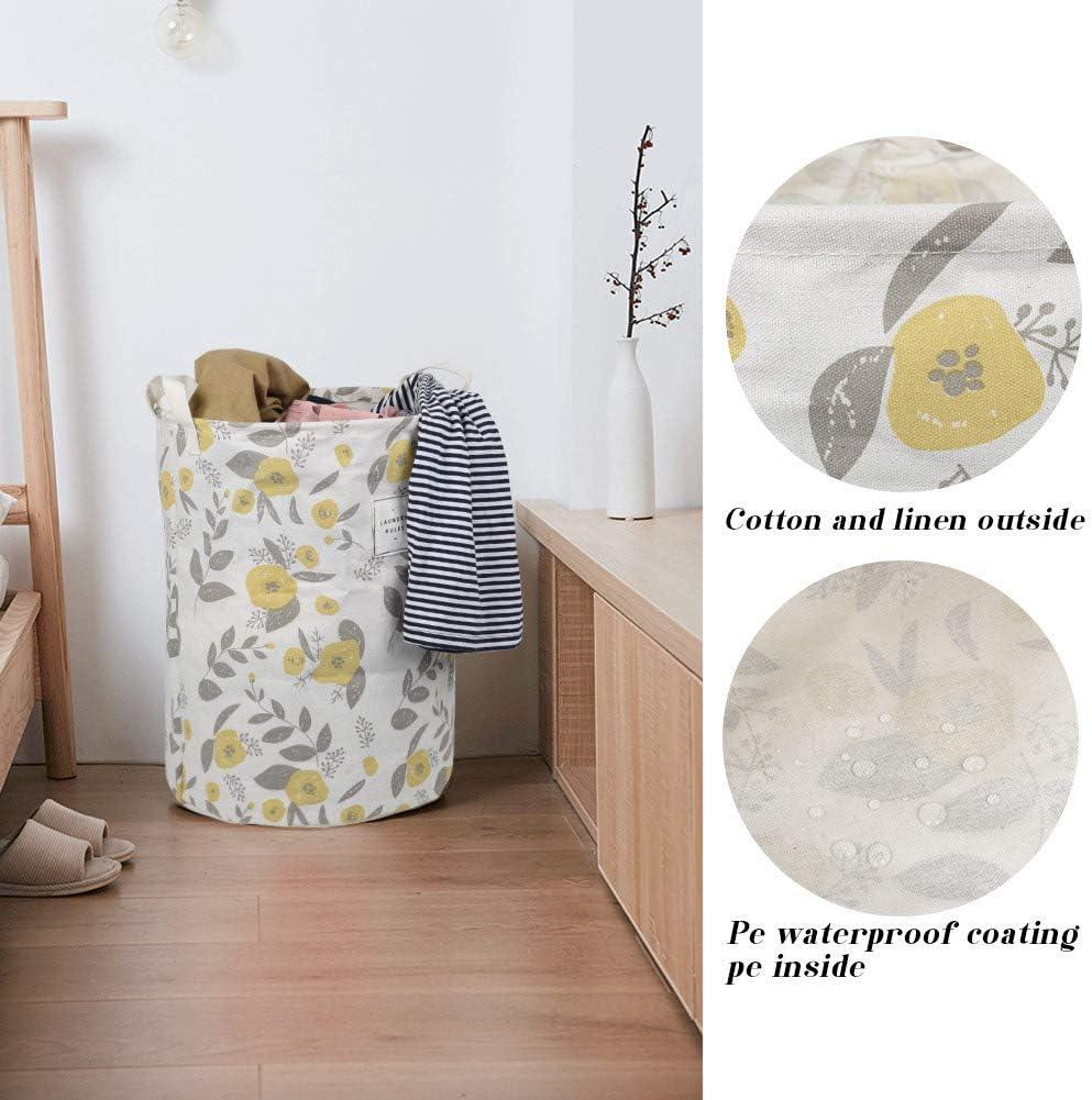 imageUUJOLY Collapsible Laundry Basket Laundry Hamper with Handles Waterproof Round Cotton Linen Laundry Hamper Printing Household Organizer Basket 197x157 inches Gold leafYellow