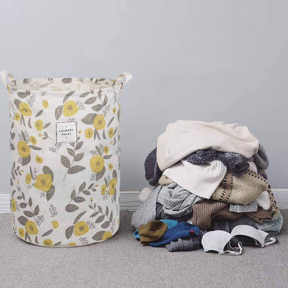 imageUUJOLY Collapsible Laundry Basket Laundry Hamper with Handles Waterproof Round Cotton Linen Laundry Hamper Printing Household Organizer Basket 197x157 inches Gold leafYellow