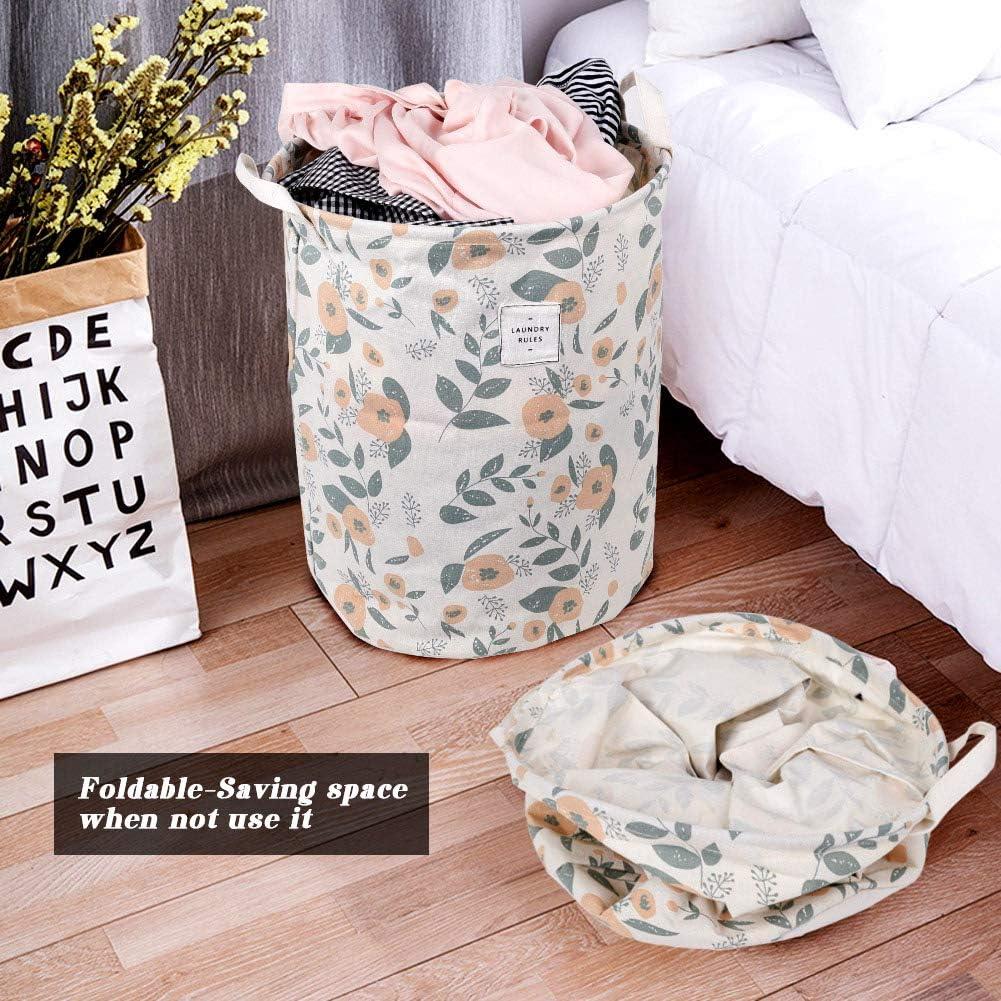 imageUUJOLY Collapsible Laundry Basket Laundry Hamper with Handles Waterproof Round Cotton Linen Laundry Hamper Printing Household Organizer Basket 197x157 inches Gold leafGreen