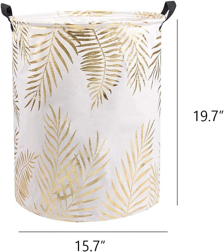 imageUUJOLY Collapsible Laundry Basket Laundry Hamper with Handles Waterproof Round Cotton Linen Laundry Hamper Printing Household Organizer Basket 197x157 inches Gold leafGold leaf