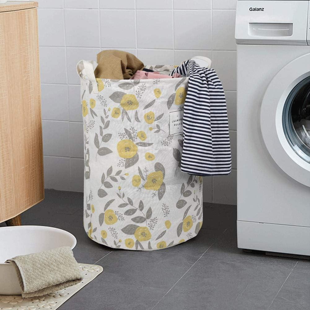 imageUUJOLY Collapsible Laundry Basket Laundry Hamper with Handles Waterproof Round Cotton Linen Laundry Hamper Printing Household Organizer Basket 197x157 inches Gold leafYellow
