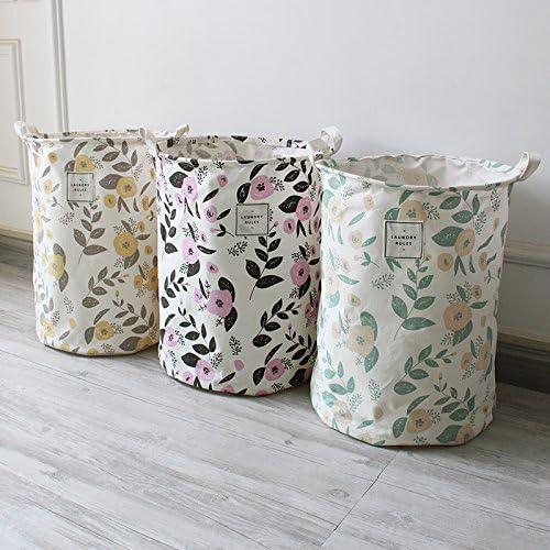 imageUUJOLY Collapsible Laundry Basket Laundry Hamper with Handles Waterproof Round Cotton Linen Laundry Hamper Printing Household Organizer Basket 197x157 inches Gold leafYellow