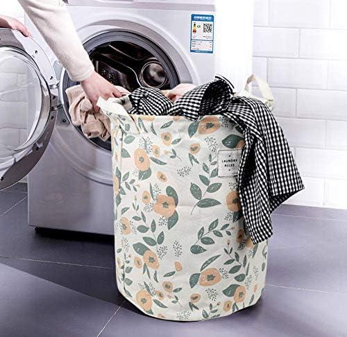 imageUUJOLY Collapsible Laundry Basket Laundry Hamper with Handles Waterproof Round Cotton Linen Laundry Hamper Printing Household Organizer Basket 197x157 inches Gold leafGreen