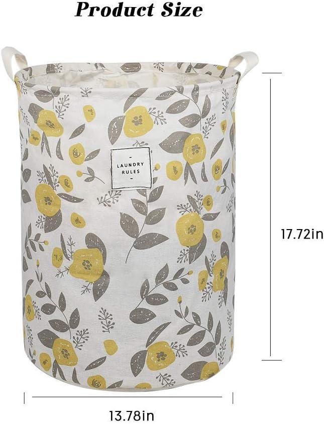 imageUUJOLY Collapsible Laundry Basket Laundry Hamper with Handles Waterproof Round Cotton Linen Laundry Hamper Printing Household Organizer Basket 197x157 inches Gold leafYellow