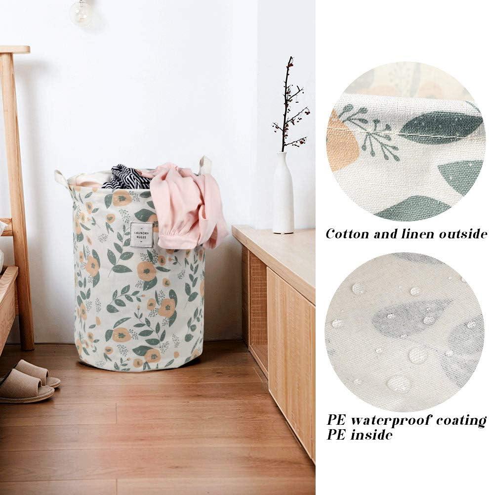 imageUUJOLY Collapsible Laundry Basket Laundry Hamper with Handles Waterproof Round Cotton Linen Laundry Hamper Printing Household Organizer Basket 197x157 inches Gold leafGreen