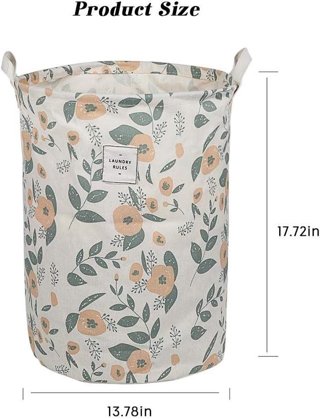 imageUUJOLY Collapsible Laundry Basket Laundry Hamper with Handles Waterproof Round Cotton Linen Laundry Hamper Printing Household Organizer Basket 197x157 inches Gold leafGreen