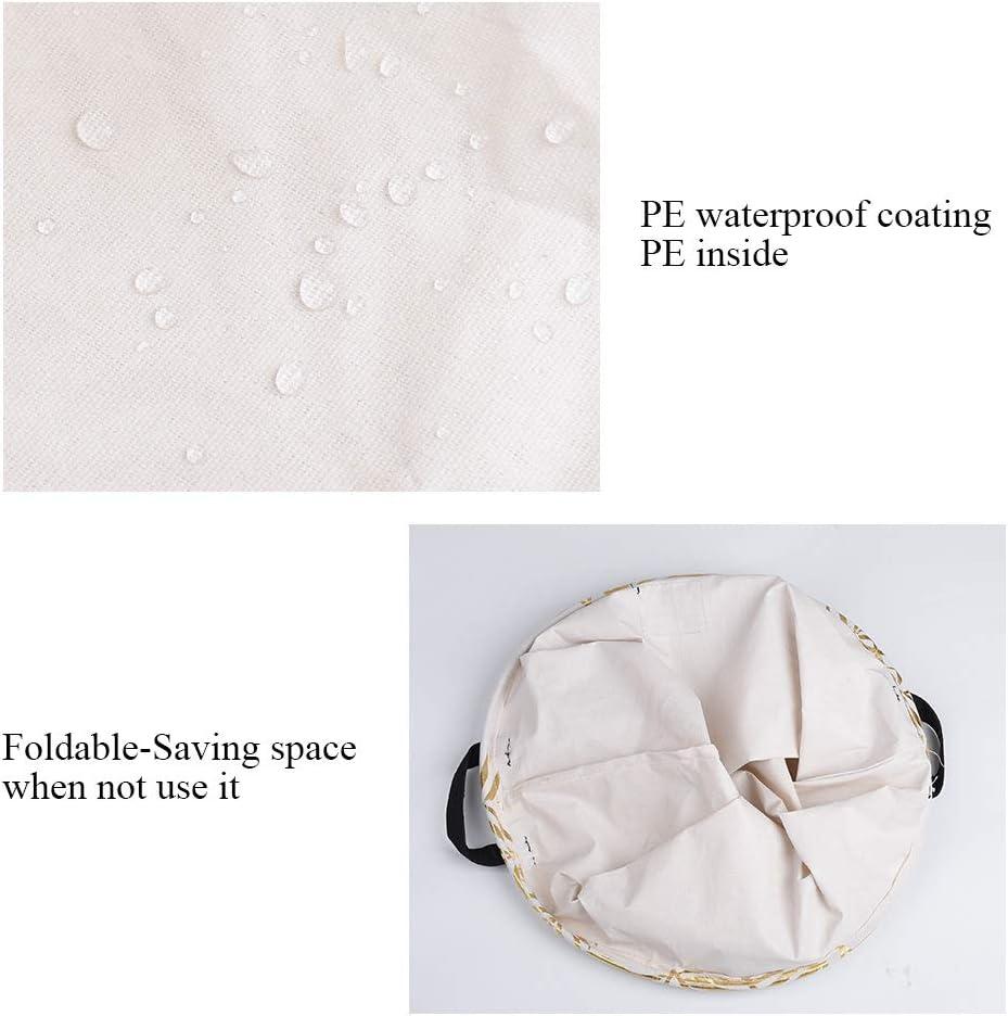 imageUUJOLY Collapsible Laundry Basket Laundry Hamper with Handles Waterproof Round Cotton Linen Laundry Hamper Printing Household Organizer Basket 197x157 inches Gold leafGold leaf