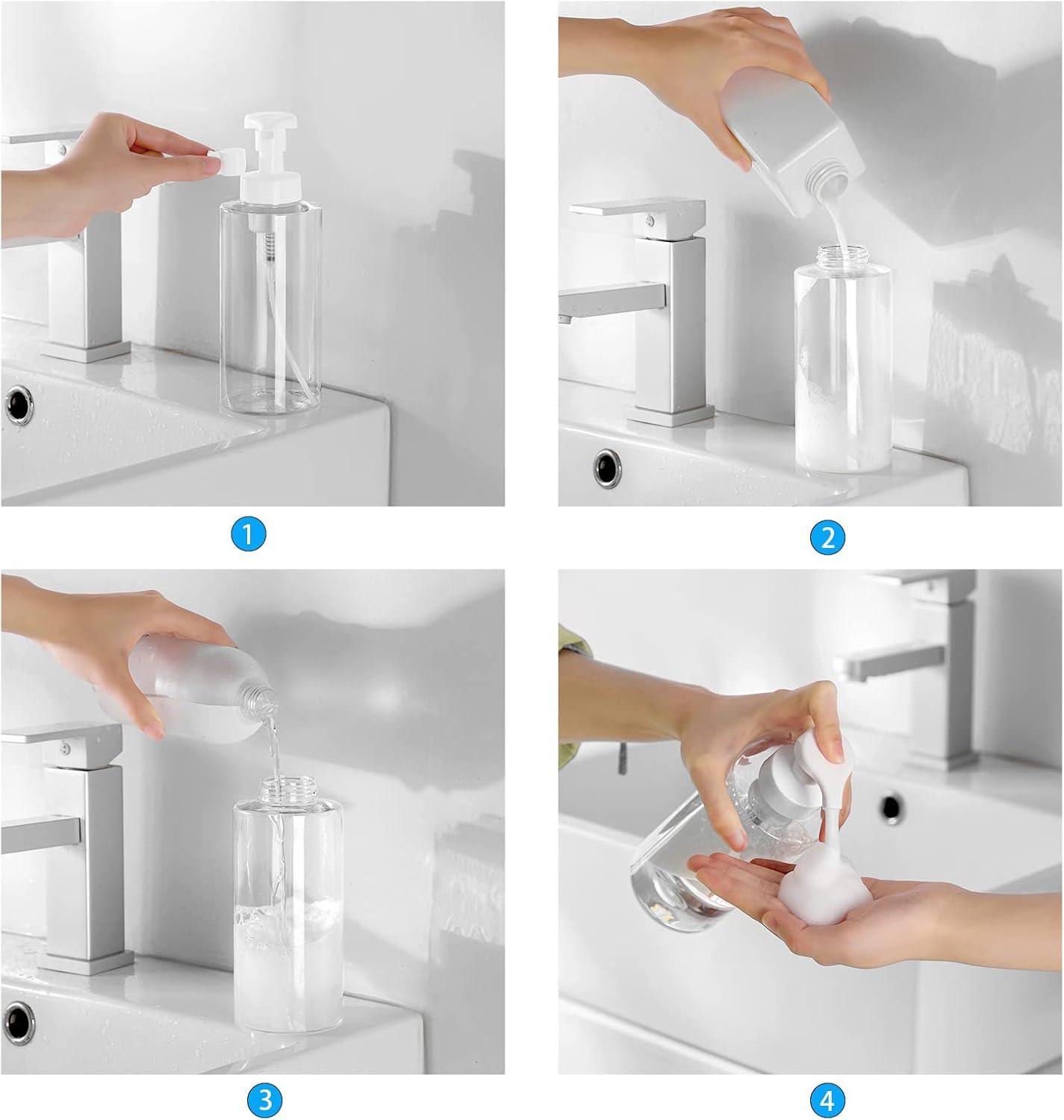 imageUUJOLY Foaming Soap Dispenser 17 OZ Refillable Plastic Soap Pump Bottle for Liquid Soap Shampoo Body Wash 2 Pcs ClearClear