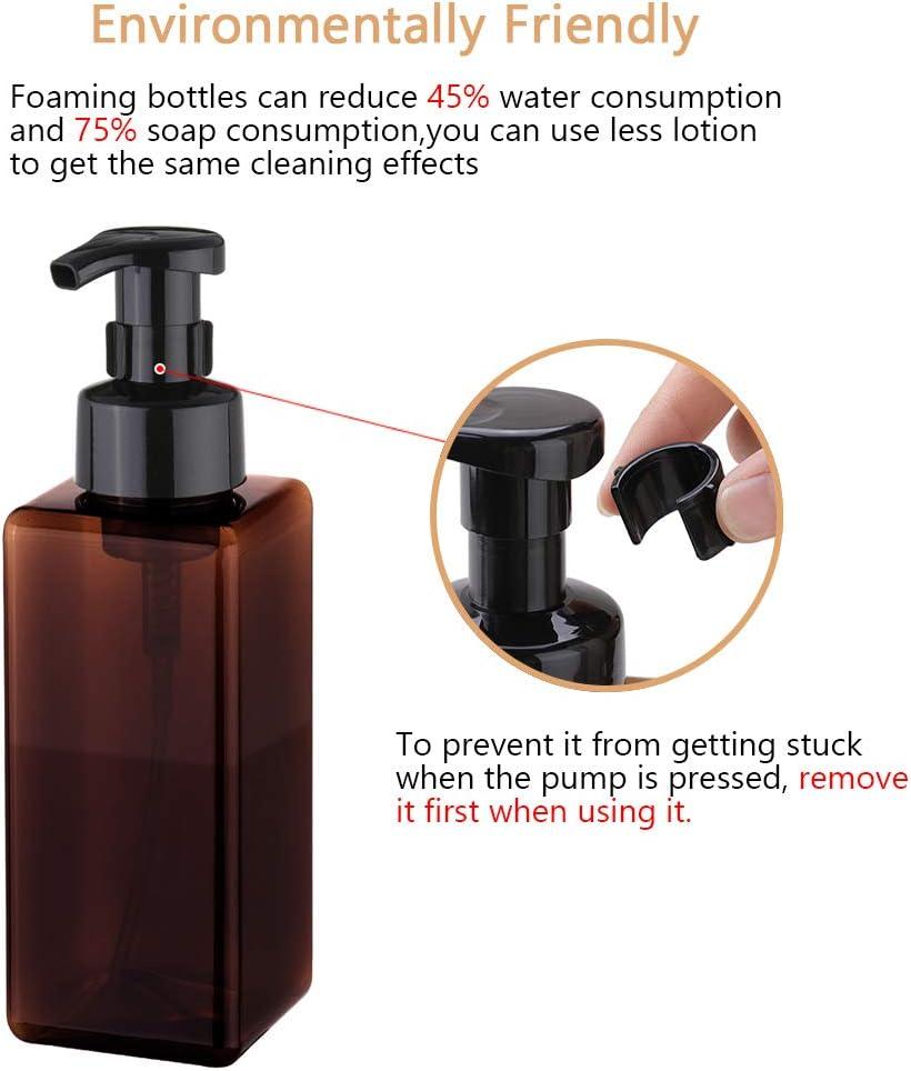 imageUUJOLY Foaming Soap Dispenser 250ml 9oz Refillable Pump Bottle for Liquid Soap Shampoo Body Wash 2 Pcs Small ClearAmber