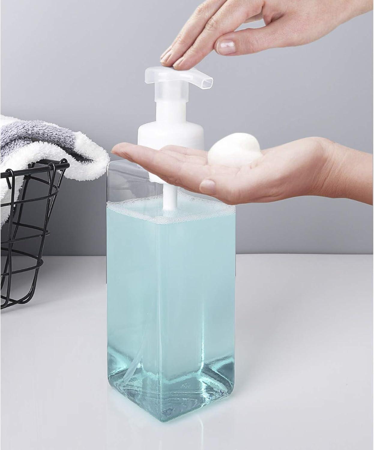imageUUJOLY Foaming Soap Dispenser 250ml 9oz Refillable Pump Bottle for Liquid Soap Shampoo Body Wash 2 Pcs Small ClearClear