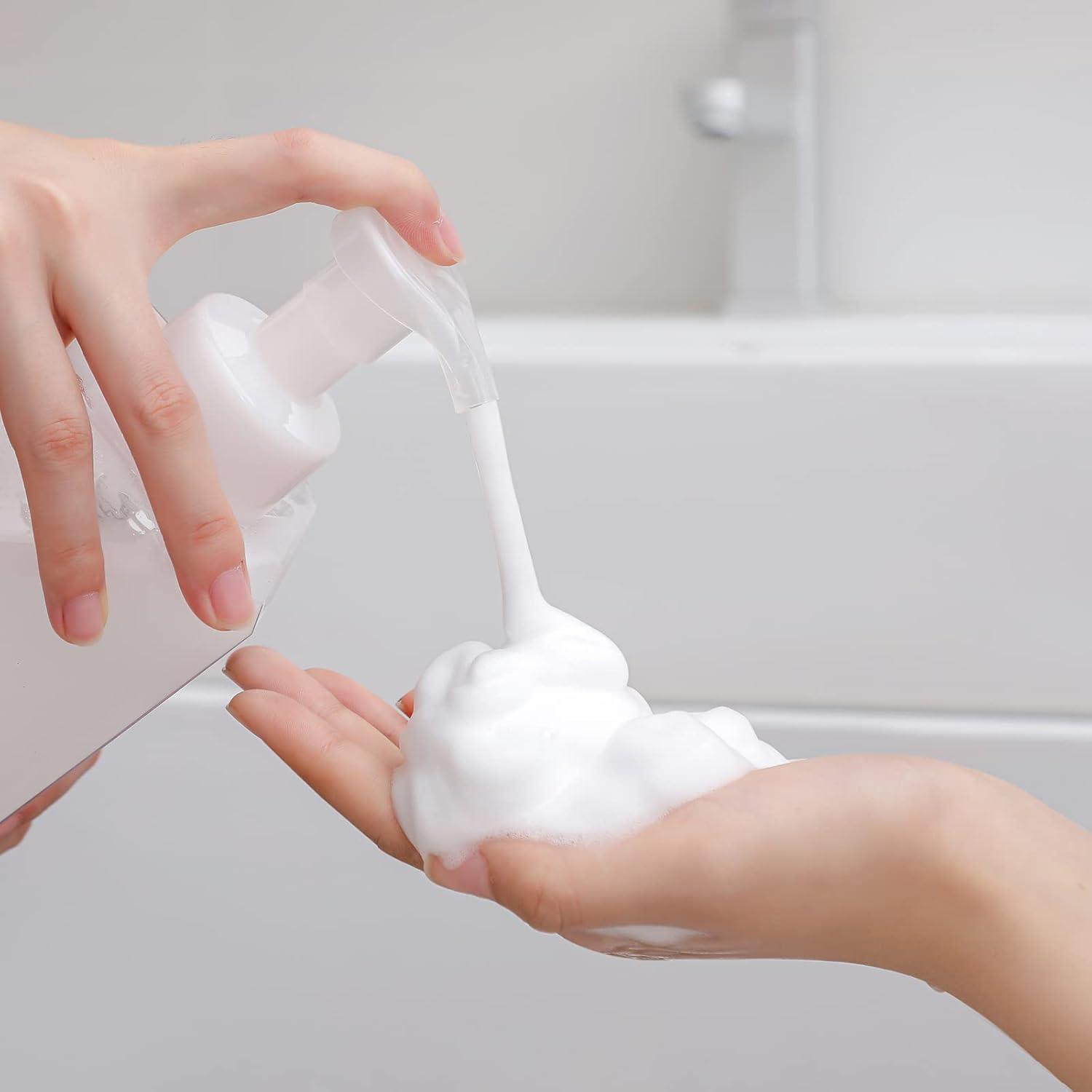 imageUUJOLY Foaming Soap Dispenser 250ml 9oz Refillable Pump Bottle for Liquid Soap Shampoo Body Wash 2 Pcs Small ClearClear