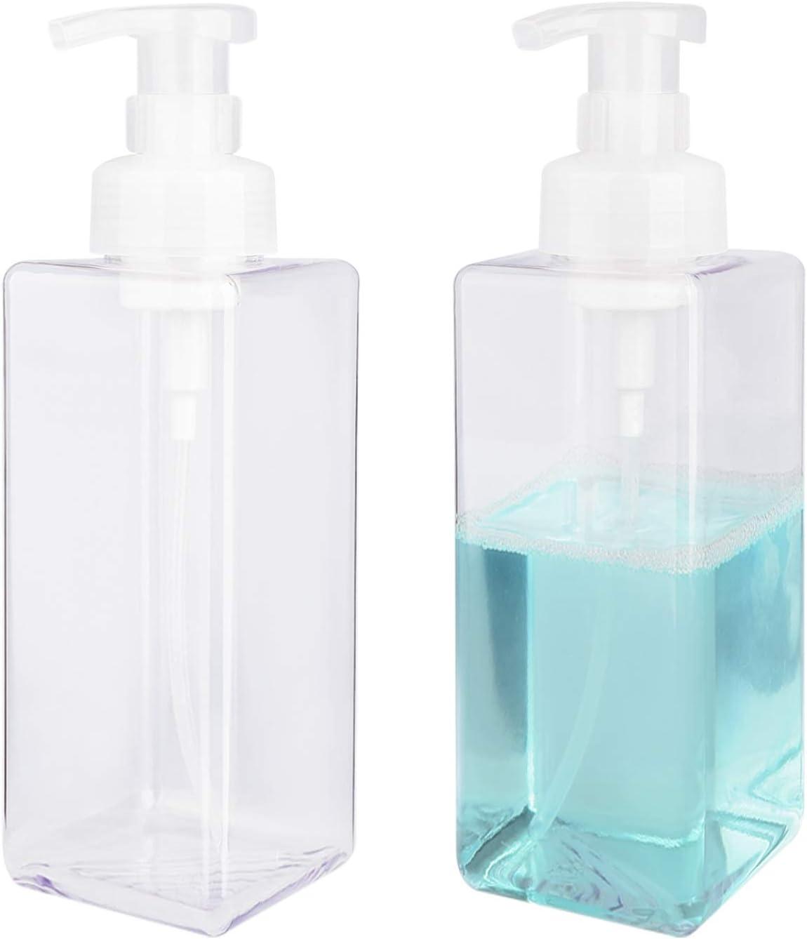 imageUUJOLY Foaming Soap Dispenser 250ml 9oz Refillable Pump Bottle for Liquid Soap Shampoo Body Wash 2 Pcs Small ClearClear