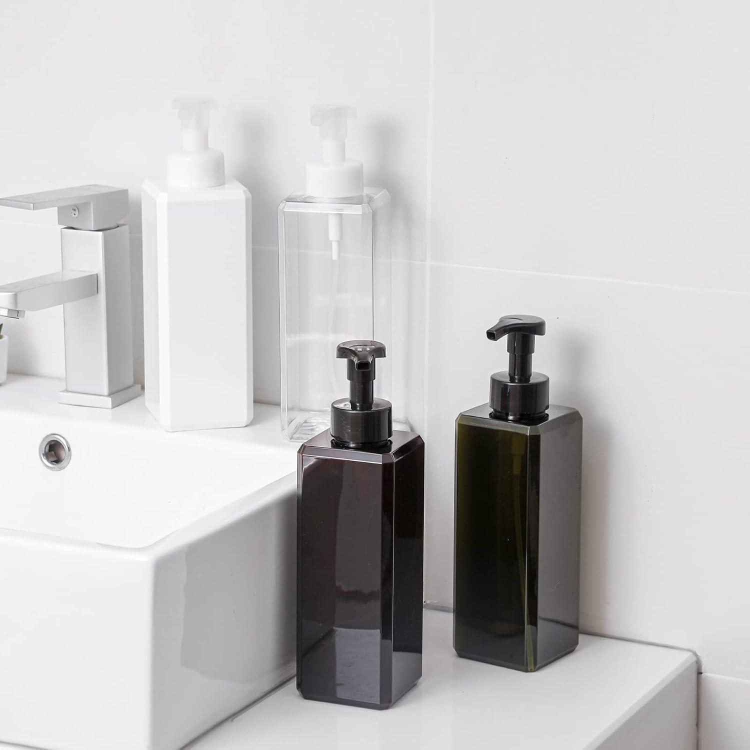 imageUUJOLY Foaming Soap Dispenser 250ml 9oz Refillable Pump Bottle for Liquid Soap Shampoo Body Wash 2 Pcs Small ClearClear