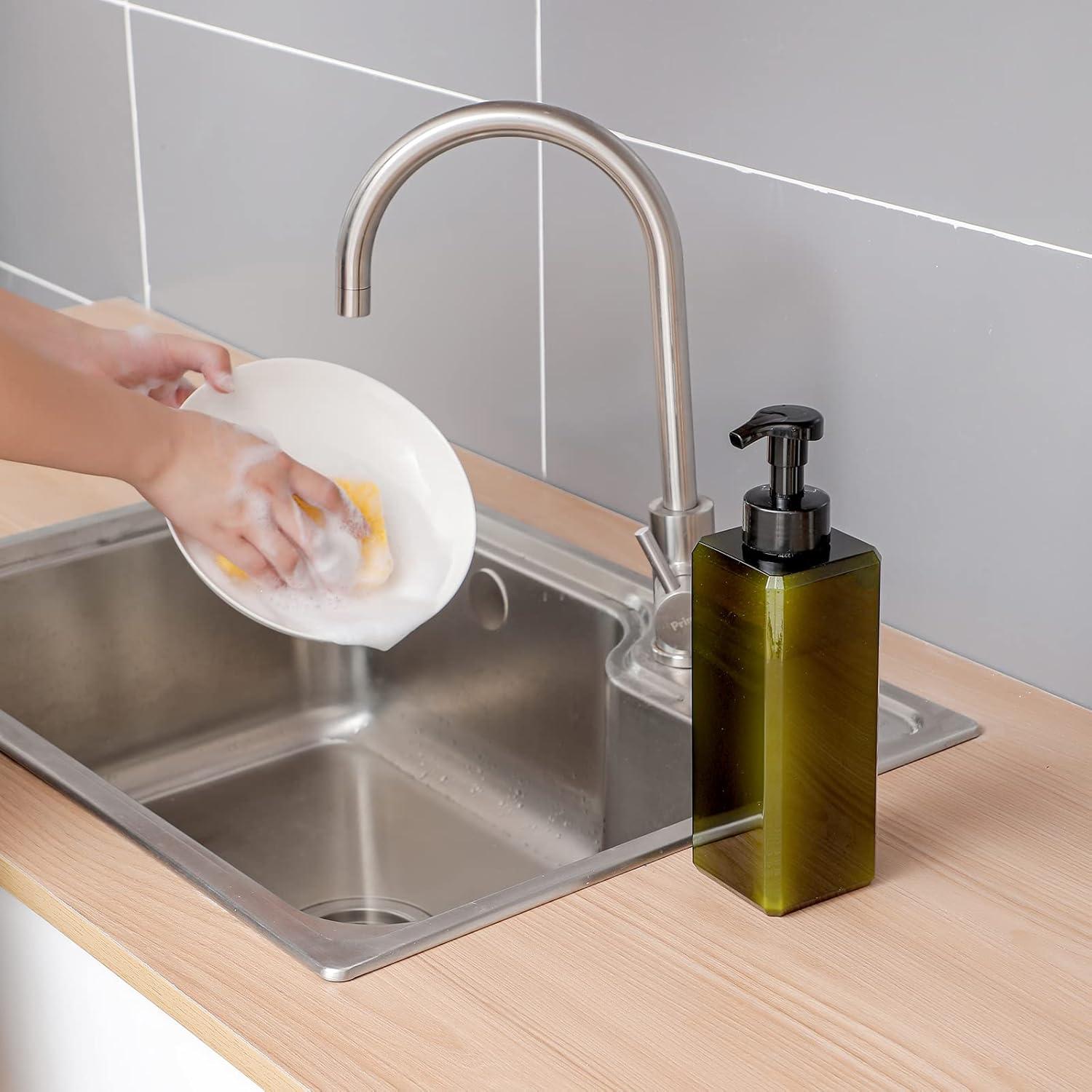 imageUUJOLY Foaming Soap Dispenser 250ml 9oz Refillable Pump Bottle for Liquid Soap Shampoo Body Wash 2 Pcs Small ClearGreen