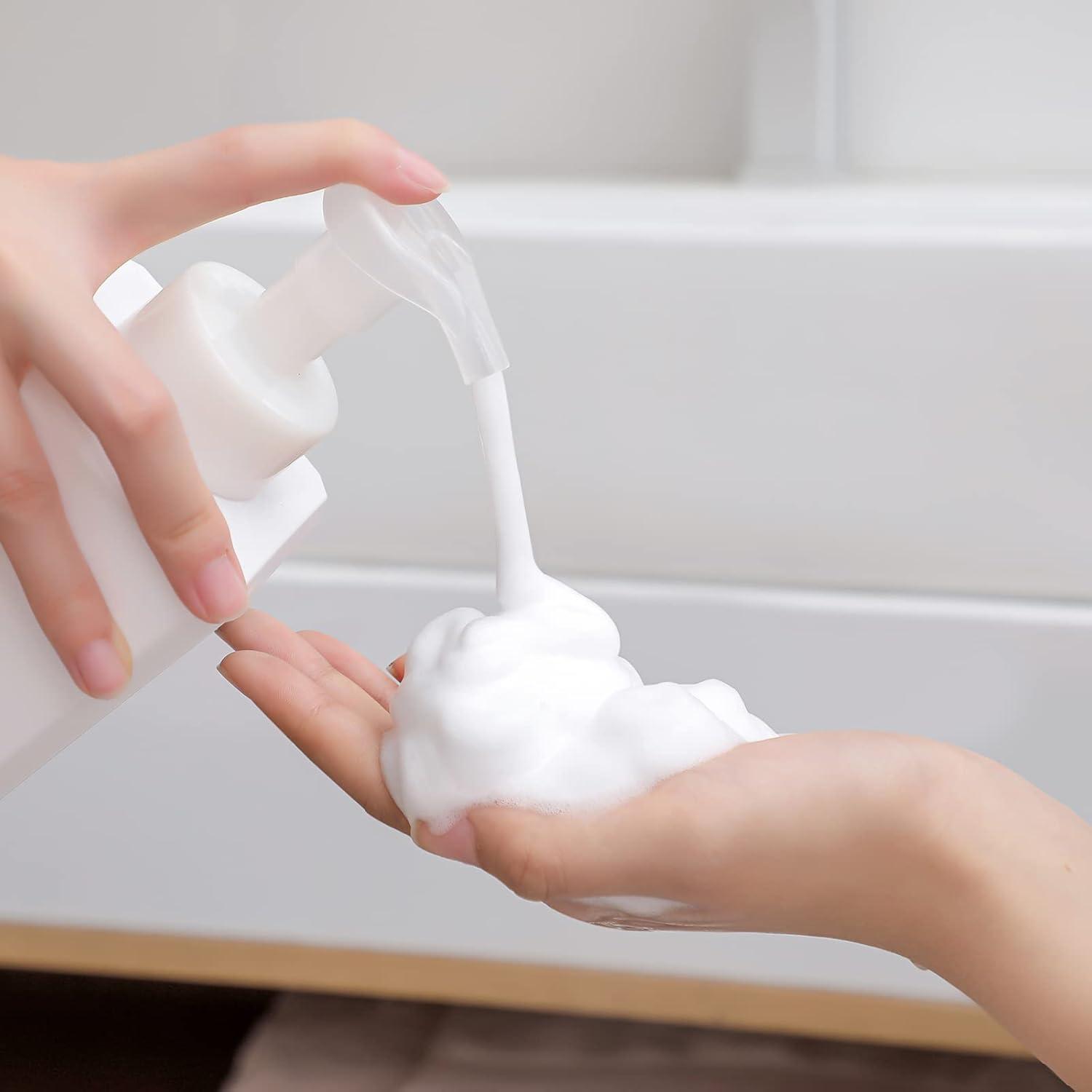 imageUUJOLY Foaming Soap Dispenser 250ml 9oz Refillable Pump Bottle for Liquid Soap Shampoo Body Wash 2 Pcs Small ClearWhite