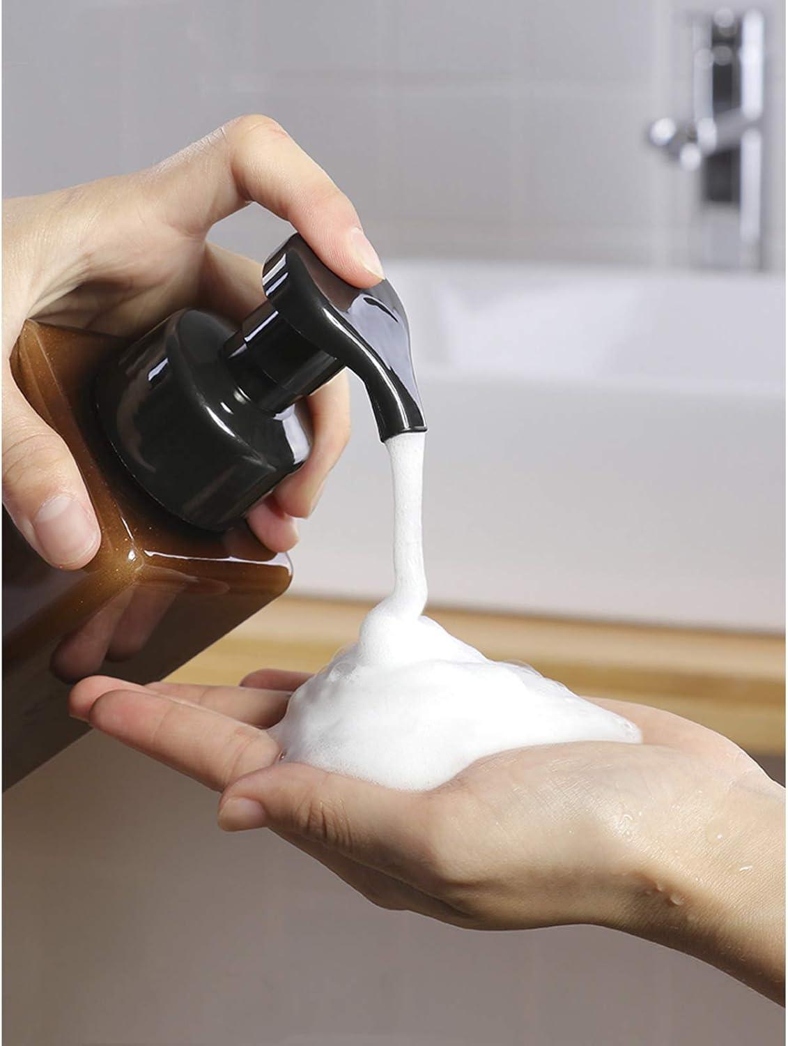 imageUUJOLY Foaming Soap Dispenser 250ml 9oz Refillable Pump Bottle for Liquid Soap Shampoo Body Wash 2 Pcs Small WhiteAmber