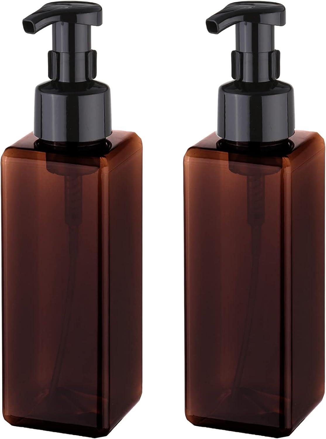 imageUUJOLY Foaming Soap Dispenser 250ml 9oz Refillable Pump Bottle for Liquid Soap Shampoo Body Wash 2 Pcs Small WhiteAmber