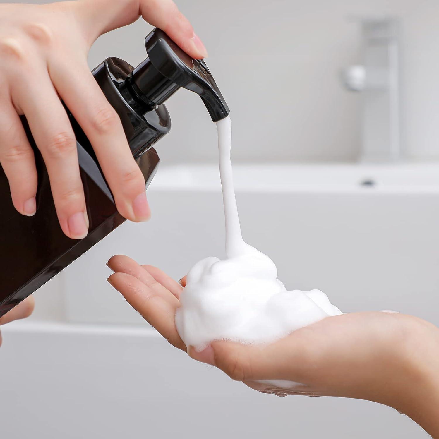 imageUUJOLY Foaming Soap Dispenser 250ml 9oz Refillable Pump Bottle for Liquid Soap Shampoo Body Wash 2 Pcs Small WhiteAmber