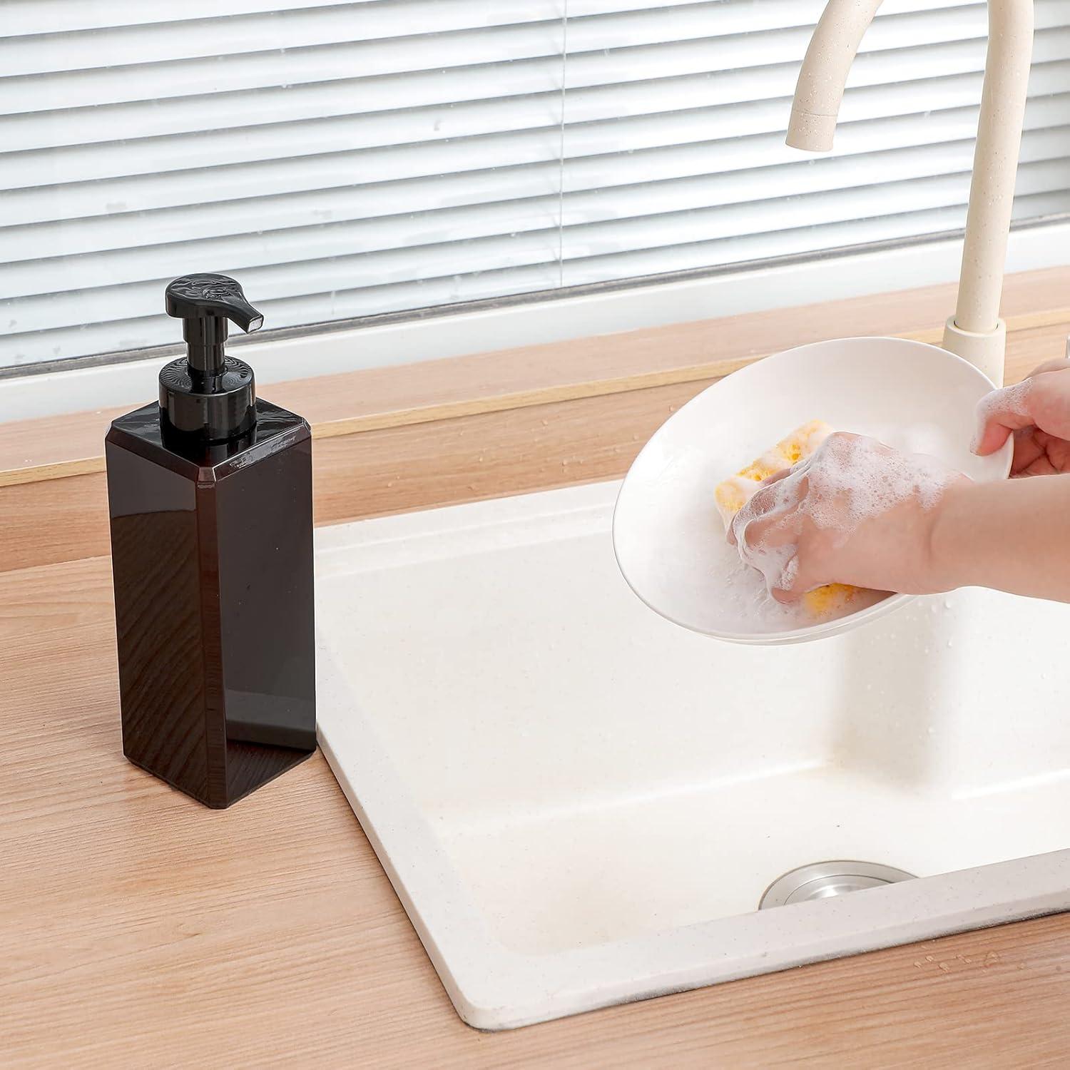 imageUUJOLY Foaming Soap Dispenser 450ml 15oz Refillable Pump Bottle Plastic for Liquid Soap Shampoo Body Wash 2 Pcs AmberAmber