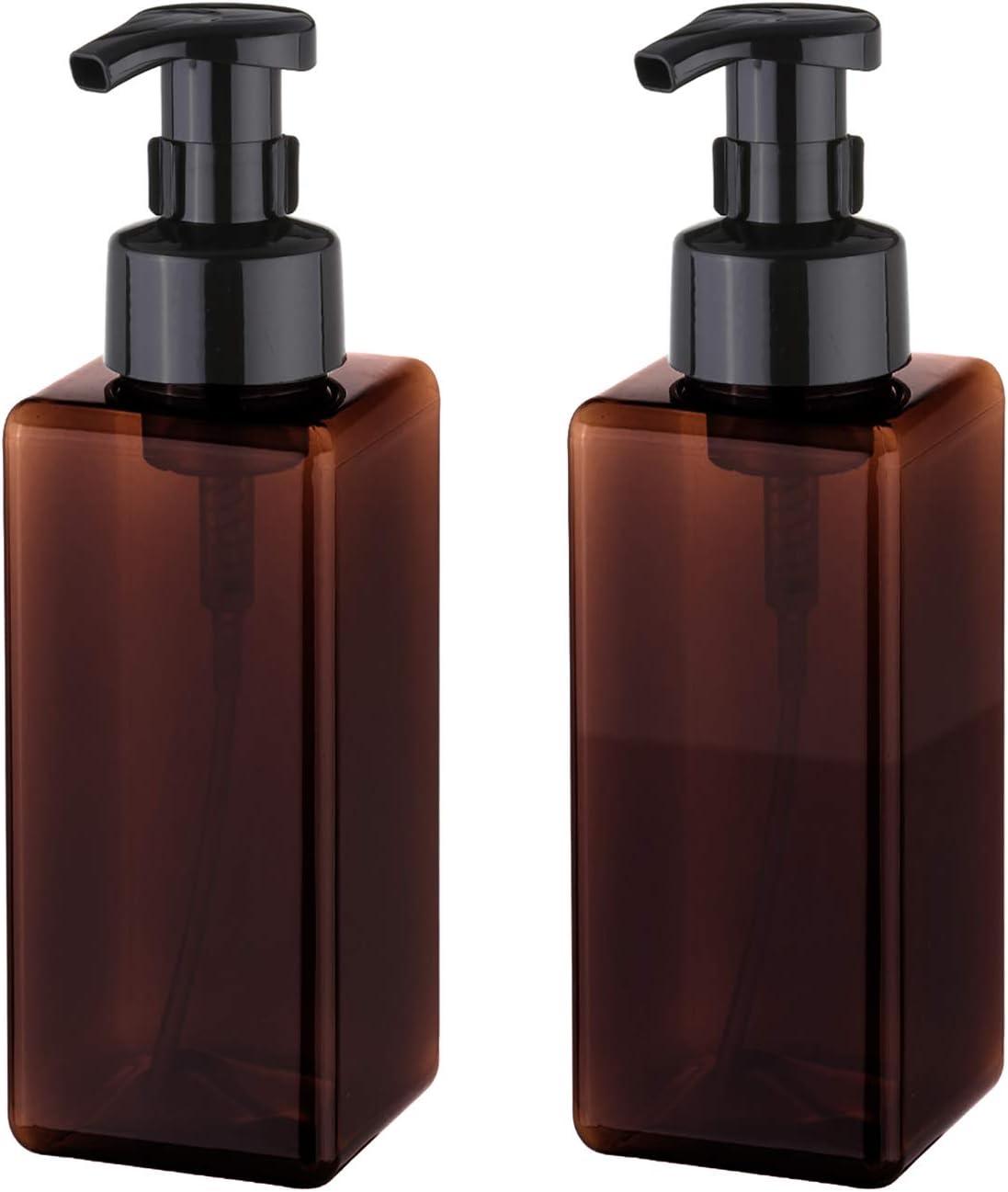 imageUUJOLY Foaming Soap Dispenser 450ml 15oz Refillable Pump Bottle Plastic for Liquid Soap Shampoo Body Wash 2 Pcs AmberAmber
