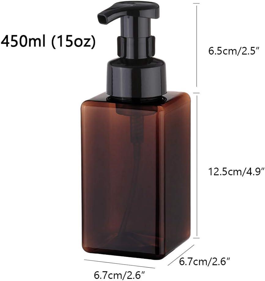 imageUUJOLY Foaming Soap Dispenser 450ml 15oz Refillable Pump Bottle Plastic for Liquid Soap Shampoo Body Wash 2 Pcs AmberAmber
