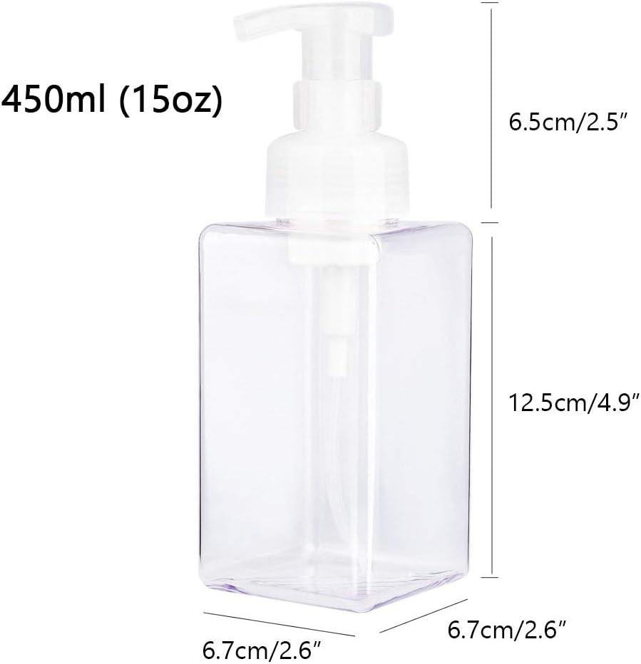 imageUUJOLY Foaming Soap Dispenser 450ml 15oz Refillable Pump Bottle Plastic for Liquid Soap Shampoo Body Wash 2 Pcs AmberClear