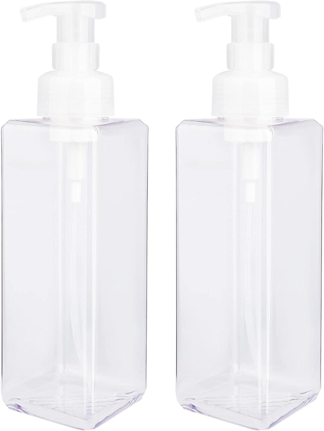 imageUUJOLY Foaming Soap Dispenser 450ml 15oz Refillable Pump Bottle Plastic for Liquid Soap Shampoo Body Wash 2 Pcs AmberClear