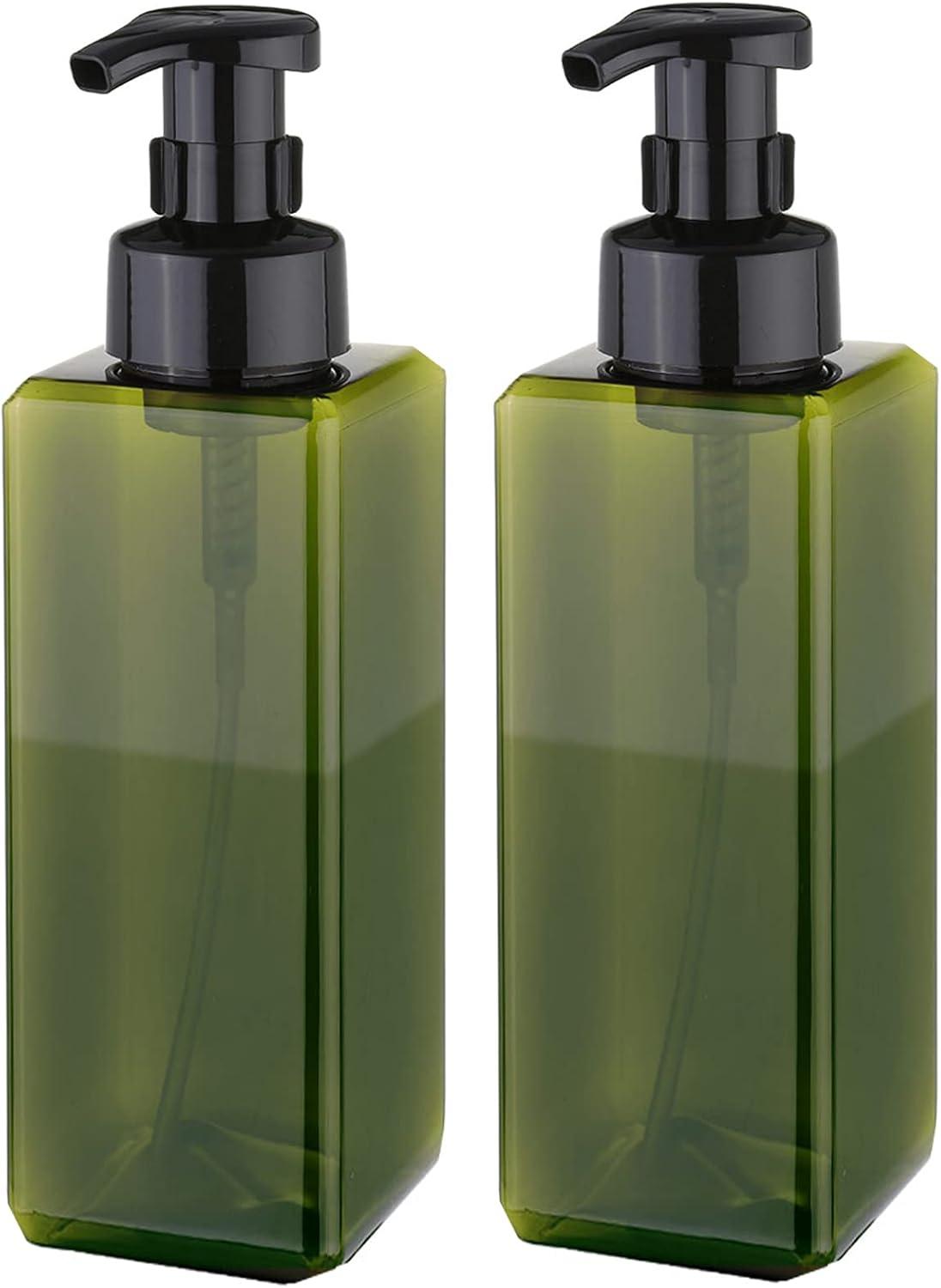 imageUUJOLY Foaming Soap Dispenser 450ml 15oz Refillable Pump Bottle Plastic for Liquid Soap Shampoo Body Wash 2 Pcs AmberGreen