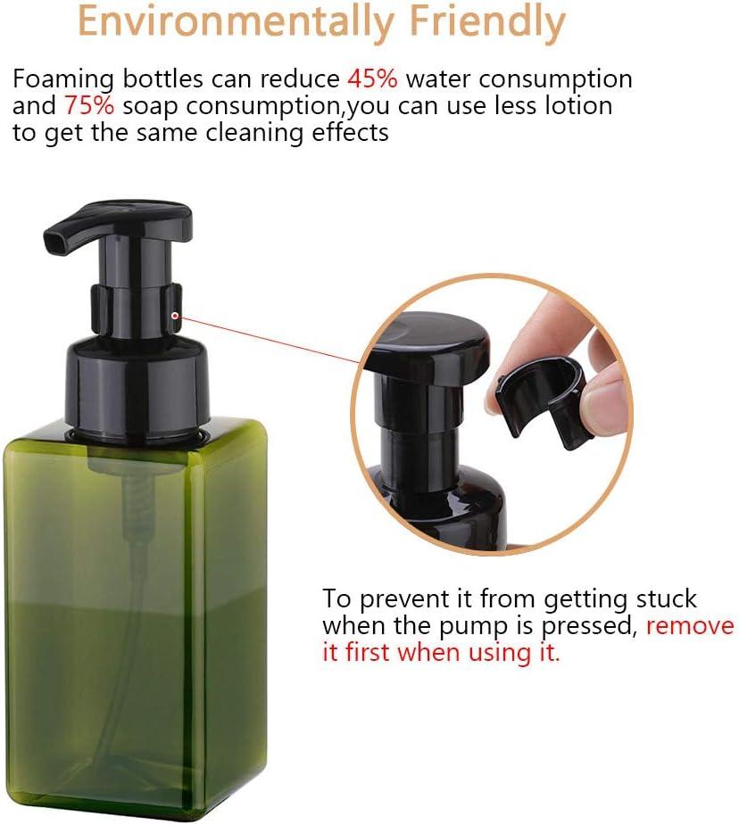 imageUUJOLY Foaming Soap Dispenser 450ml 15oz Refillable Pump Bottle Plastic for Liquid Soap Shampoo Body Wash 2 Pcs AmberGreen