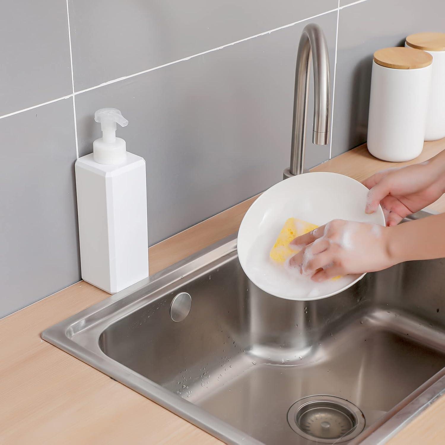 imageUUJOLY Foaming Soap Dispenser 450ml 15oz Refillable Pump Bottle Plastic for Liquid Soap Shampoo Body Wash 2 Pcs AmberWhite