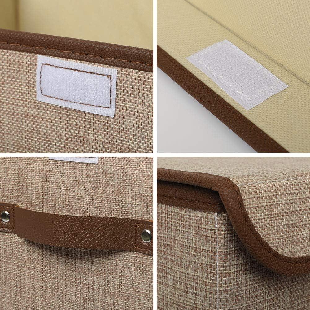 imageUUJOLY Large Storage Bins Linen Fabric Foldable Basket Cubes Organizer Storage Box Drawer with Lid and Handles for Home Office Closet Bedroom Nursery Grays2Khaki