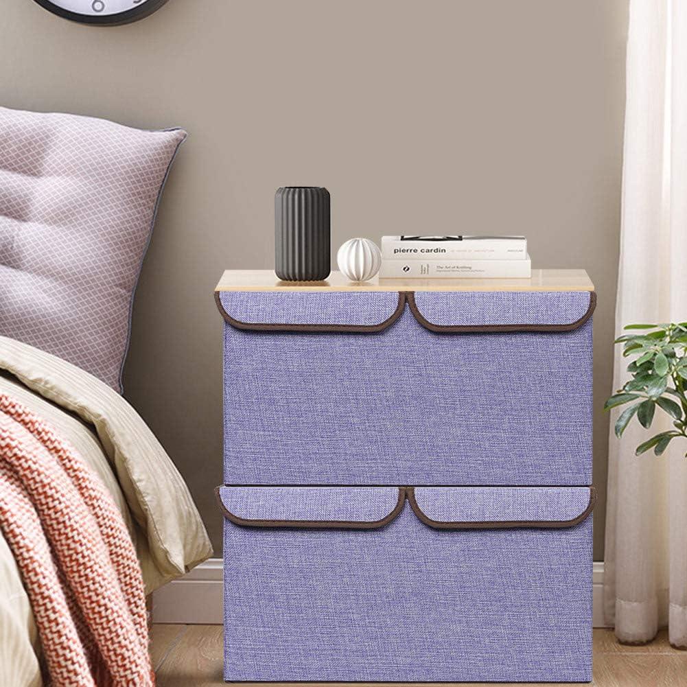 imageUUJOLY Large Storage Bins Linen Fabric Foldable Basket Cubes Organizer Storage Box Drawer with Lid and Handles for Home Office Closet Bedroom Nursery GrayPurple