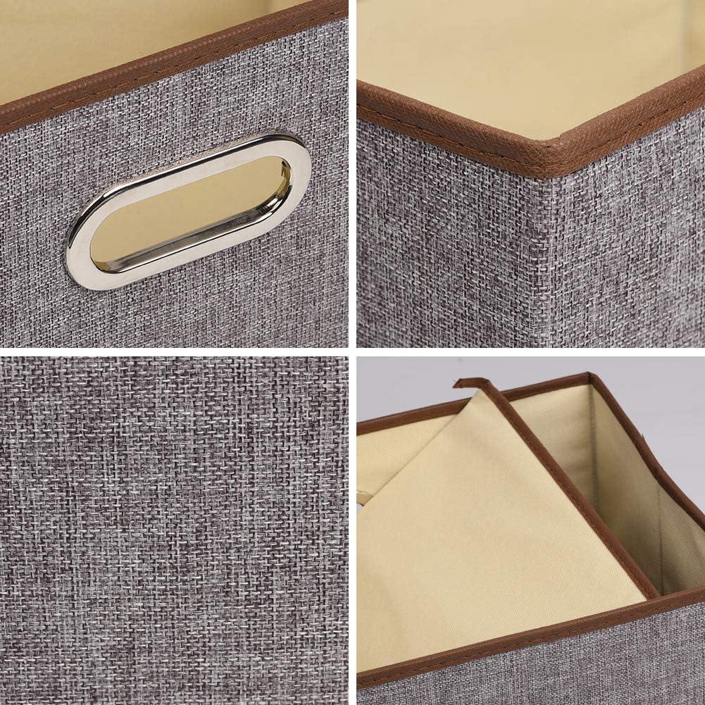 imageUUJOLY Large Storage Bins Linen Fabric Foldable Basket Cubes Organizer Storage Box Drawer with Lid and Handles for Home Office Closet Bedroom Nursery GrayhGrey