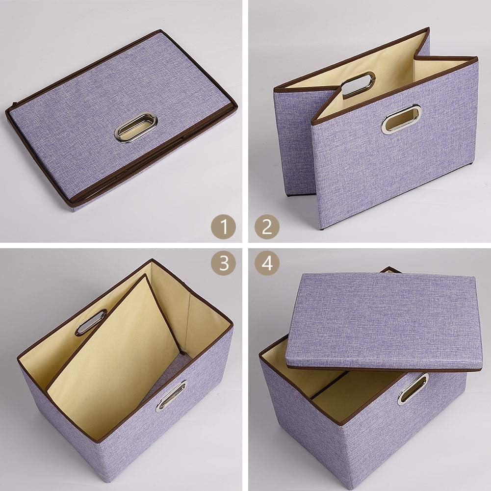 imageUUJOLY Large Storage Bins Linen Fabric Foldable Basket Cubes Organizer Storage Box Drawer with Lid and Handles for Home Office Closet Bedroom Nursery GrayhPurple