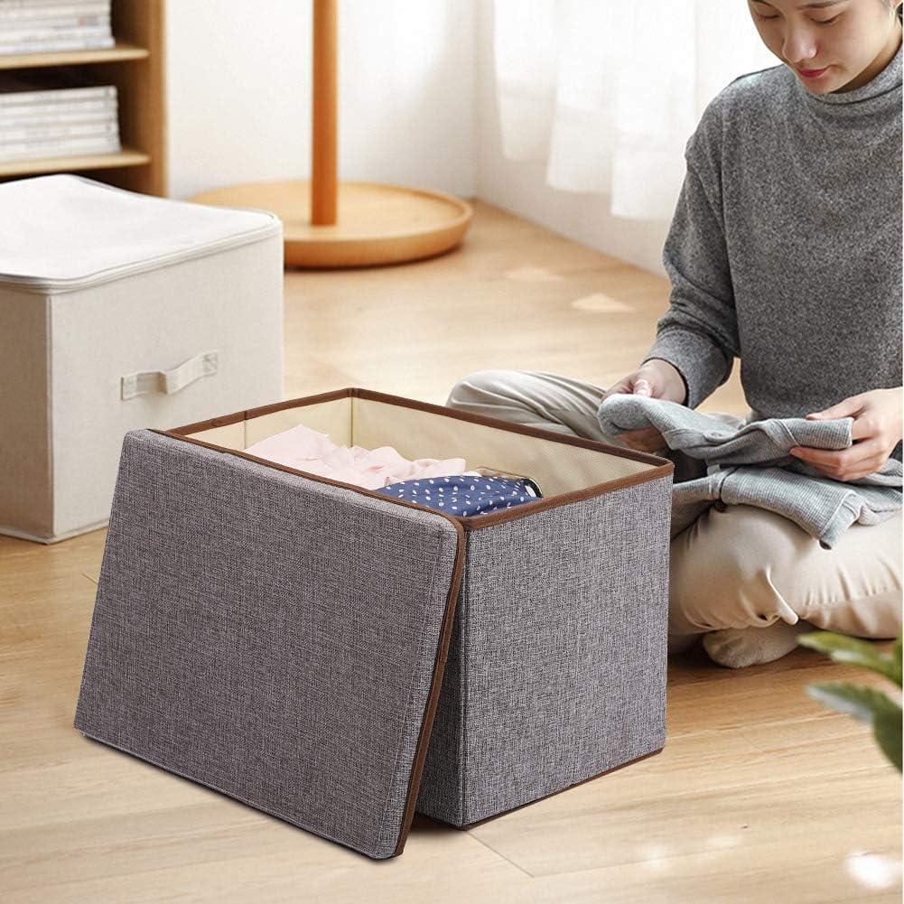 imageUUJOLY Large Storage Bins Linen Fabric Foldable Basket Cubes Organizer Storage Box Drawer with Lid and Handles for Home Office Closet Bedroom Nursery GrayhGrey