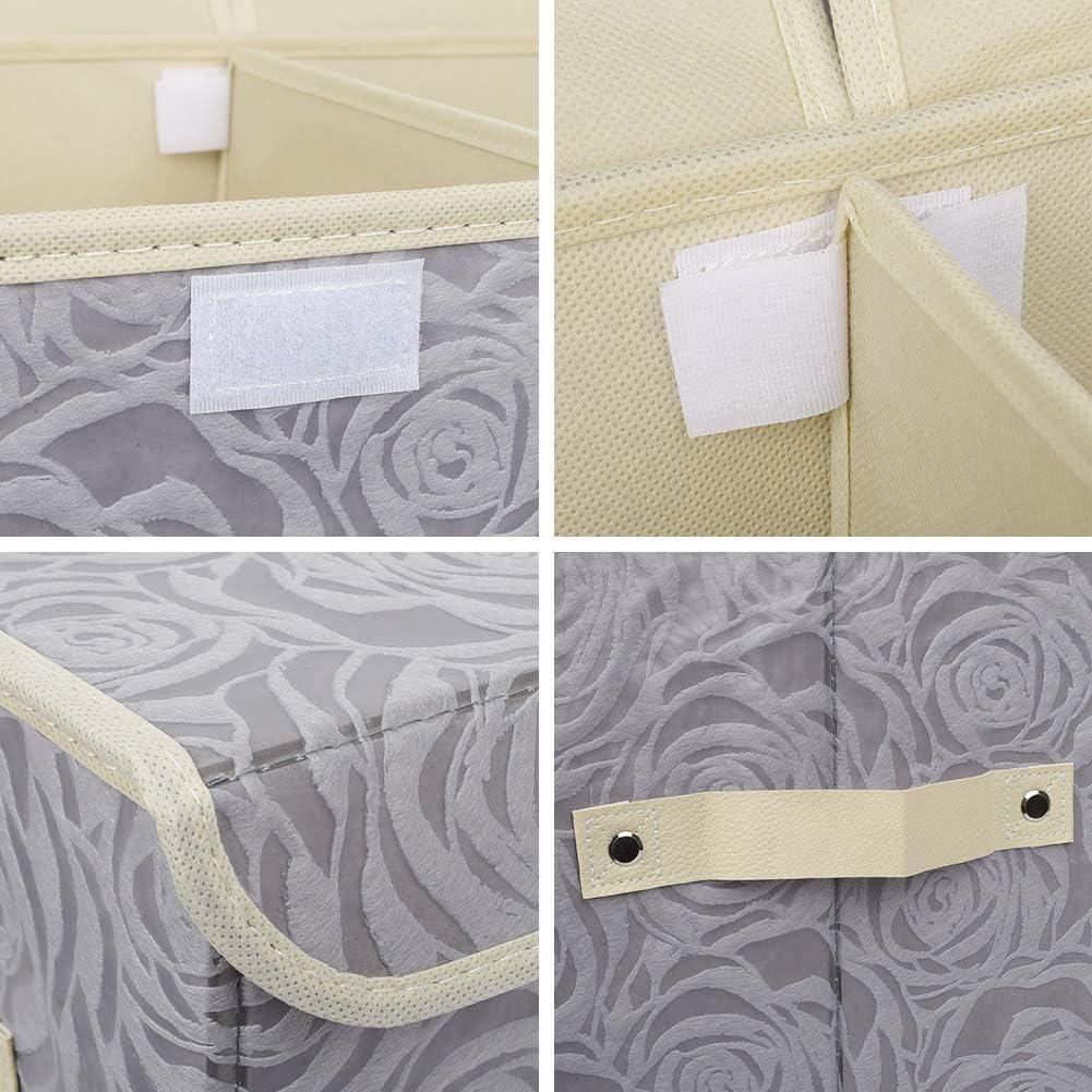 imageUUJOLY Large Storage Bins Linen Fabric Foldable Basket Cubes Organizer Storage Box Drawer with Lid and Handles for Home Office Closet Bedroom Nursery GrayRoseGrey