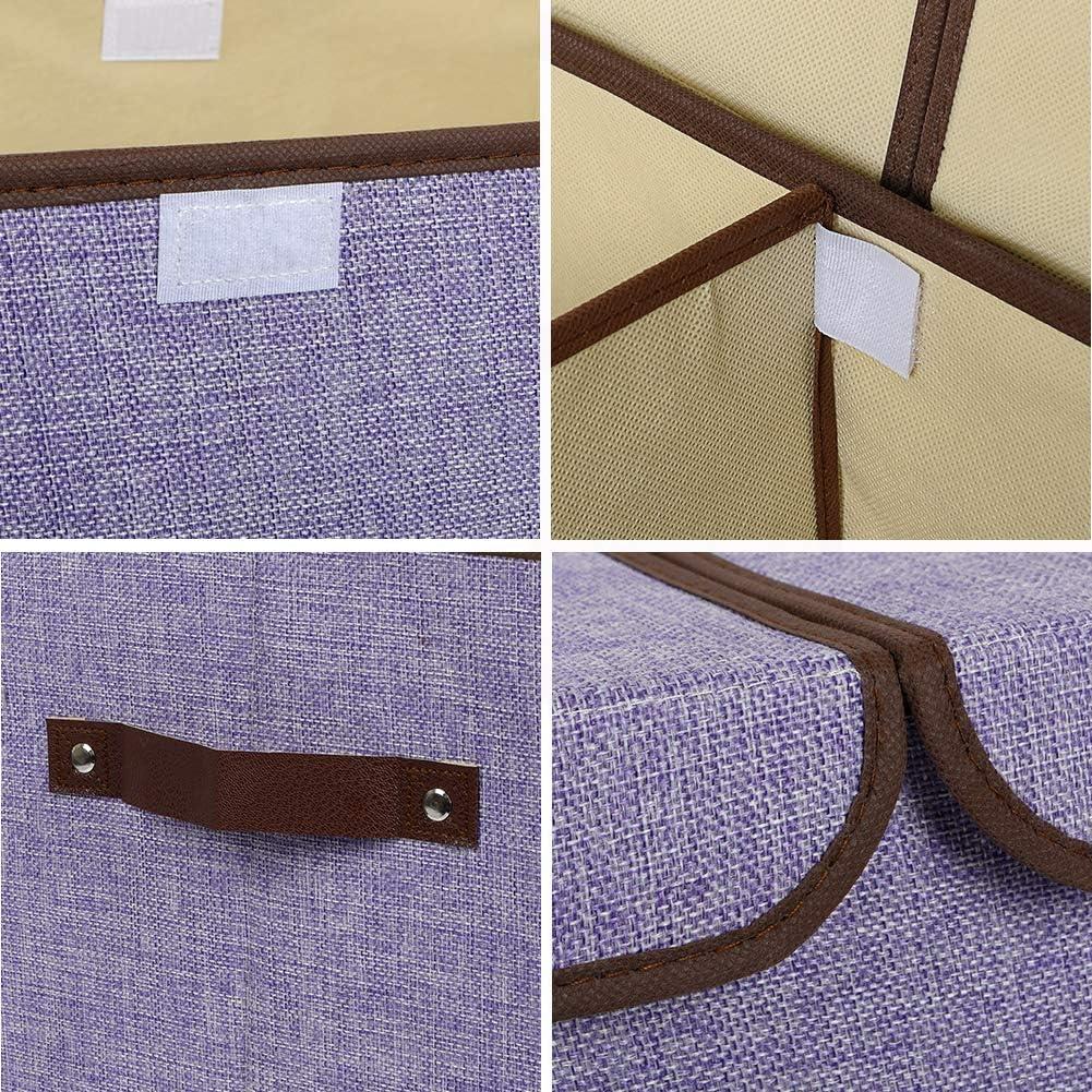 imageUUJOLY Large Storage Bins Linen Fabric Foldable Basket Cubes Organizer Storage Box Drawer with Lid and Handles for Home Office Closet Bedroom Nursery GrayPurple