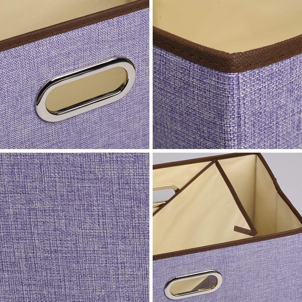 imageUUJOLY Large Storage Bins Linen Fabric Foldable Basket Cubes Organizer Storage Box Drawer with Lid and Handles for Home Office Closet Bedroom Nursery GrayhPurple