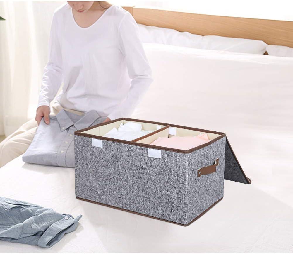 imageUUJOLY Large Storage Bins Linen Fabric Foldable Basket Cubes Organizer Storage Box Drawer with Lid and Handles for Home Office Closet Bedroom Nursery GrayGrey