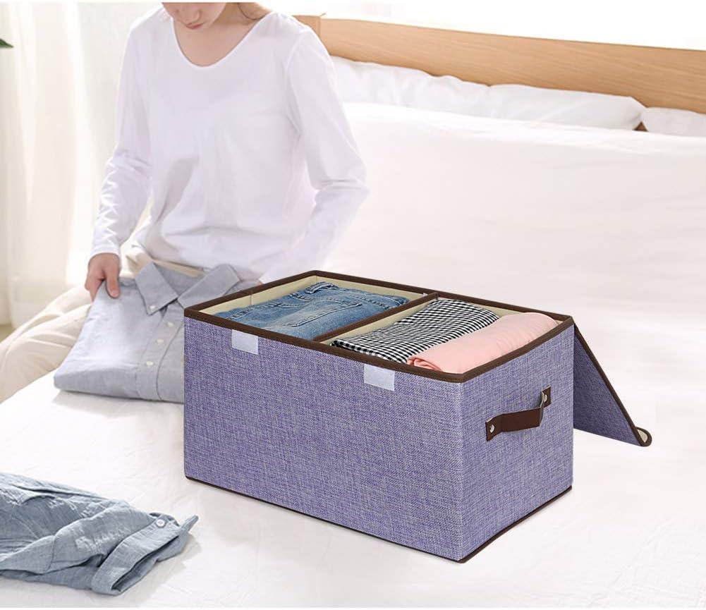 imageUUJOLY Large Storage Bins Linen Fabric Foldable Basket Cubes Organizer Storage Box Drawer with Lid and Handles for Home Office Closet Bedroom Nursery GrayPurple