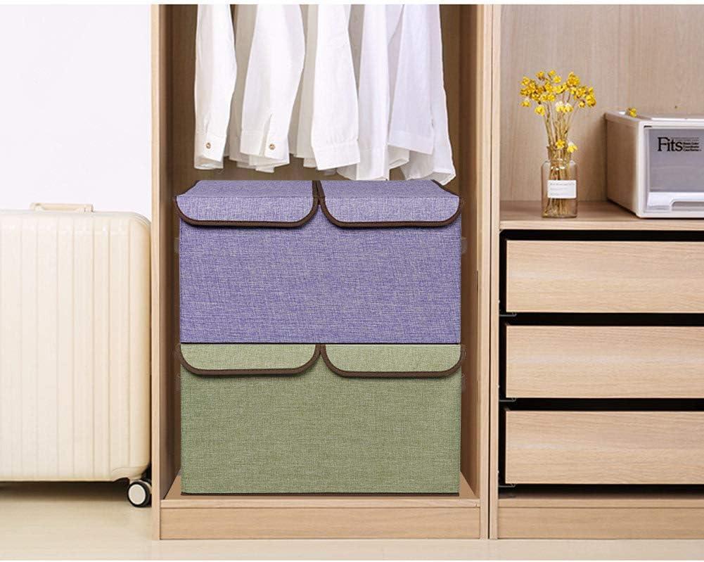 imageUUJOLY Large Storage Bins Linen Fabric Foldable Basket Cubes Organizer Storage Box Drawer with Lid and Handles for Home Office Closet Bedroom NurseryPurplePurple