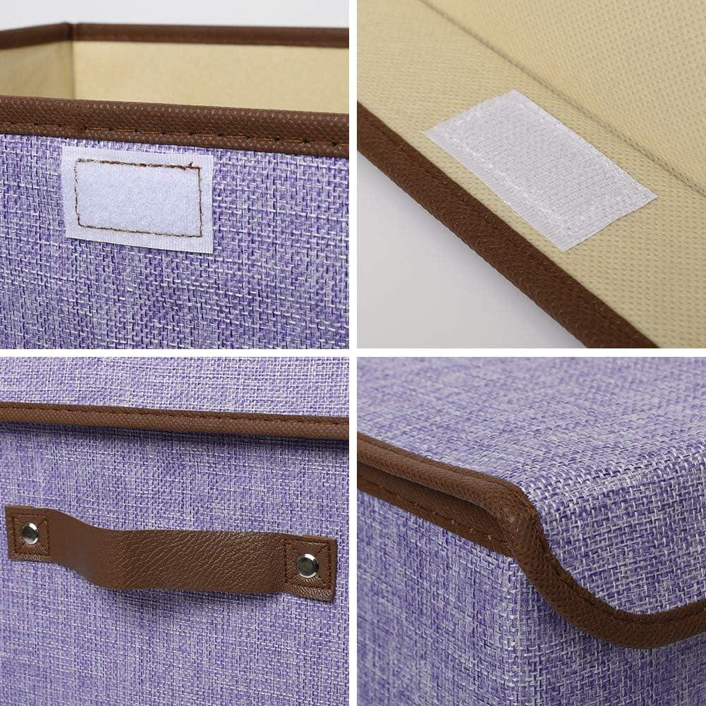 imageUUJOLY Large Storage Bins Linen Fabric Foldable Basket Cubes Organizer Storage Box Drawer with Lid and Handles for Home Office Closet Bedroom NurseryPurples2Purple