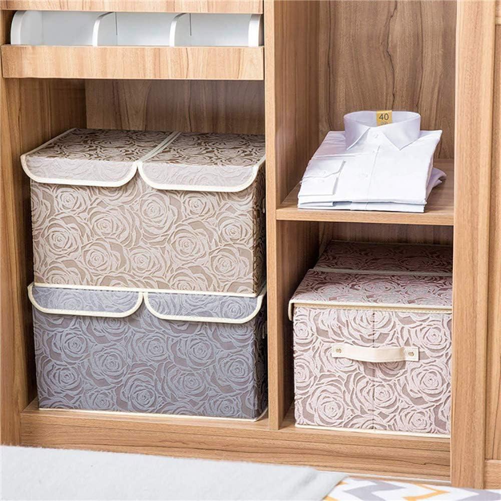 imageUUJOLY Large Storage Bins Linen Fabric Foldable Basket Cubes Organizer Storage Box Drawer with Lid and Handles for Home Office Closet Bedroom NurseryPurpleRoseGrey
