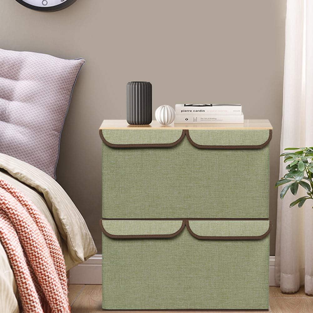 imageUUJOLY Large Storage Bins Linen Fabric Foldable Basket Cubes Organizer Storage Box Drawer with Lid and Handles for Home Office Closet Bedroom NurseryPurpleGreen