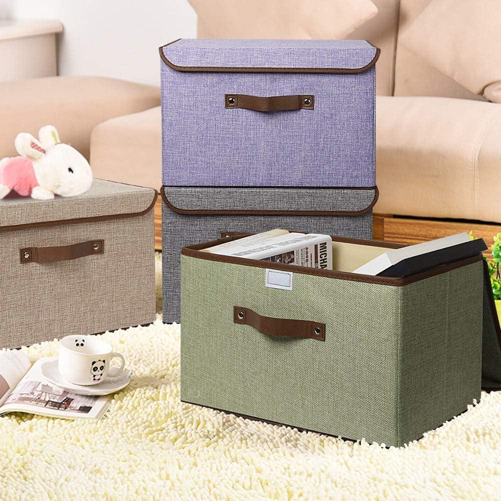 imageUUJOLY Large Storage Bins Linen Fabric Foldable Basket Cubes Organizer Storage Box Drawer with Lid and Handles for Home Office Closet Bedroom NurseryPurples2Green