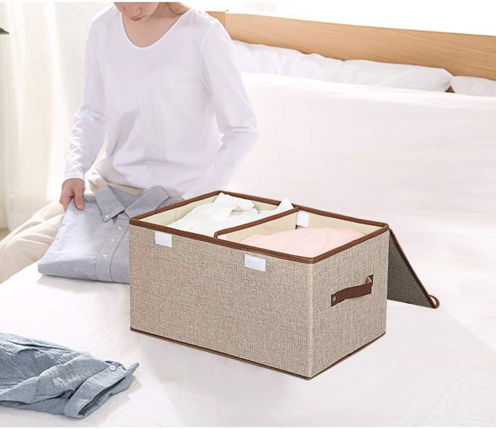imageUUJOLY Large Storage Bins Linen Fabric Foldable Basket Cubes Organizer Storage Box Drawer with Lid and Handles for Home Office Closet Bedroom NurseryPurpleKhaki