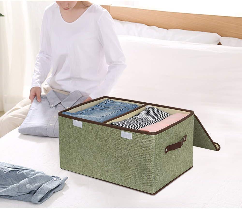 imageUUJOLY Large Storage Bins Linen Fabric Foldable Basket Cubes Organizer Storage Box Drawer with Lid and Handles for Home Office Closet Bedroom NurseryPurpleGreen