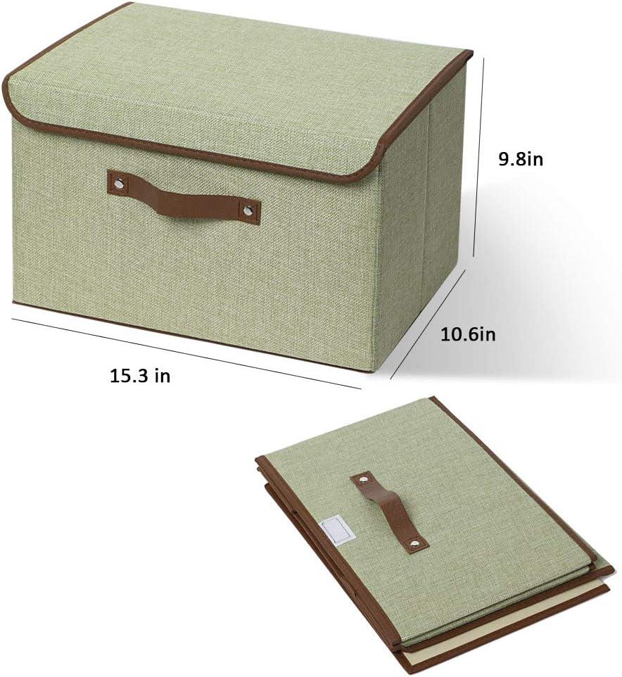 imageUUJOLY Large Storage Bins Linen Fabric Foldable Basket Cubes Organizer Storage Box Drawer with Lid and Handles for Home Office Closet Bedroom NurseryPurples2Green