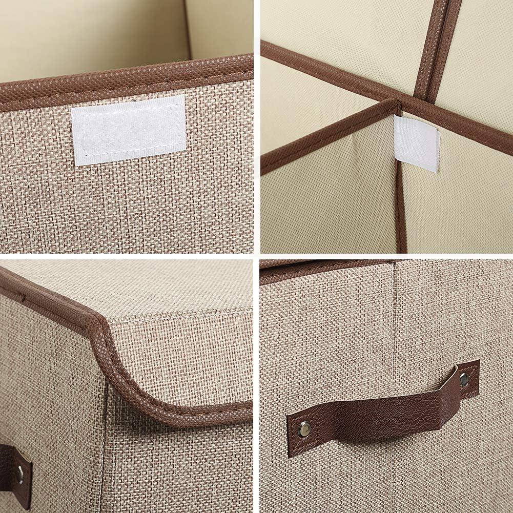 imageUUJOLY Large Storage Bins Linen Fabric Foldable Basket Cubes Organizer Storage Box Drawer with Lid and Handles for Home Office Closet Bedroom NurseryPurpleKhaki